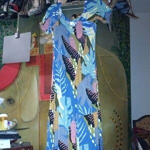 Tropical Leaf Print Maxi Dress